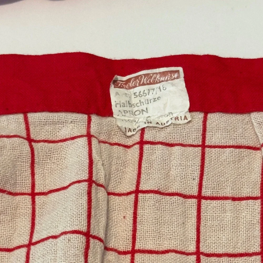 Vintage Tiroler Webkunst Red Farm Animal Cotton Half Apron Made in Austria